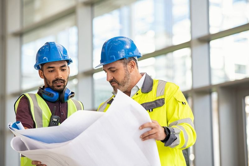ndian_architect_and_mature_supervisor_meeting_at_construction_site._Multiethnic_manual_worker_and_engineer_discussing_on_plan._Two_construction_workers_working_together_while_visiting_a_new_building.
